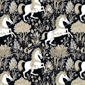 unicorns in black and white inspired by aubrey beardsley