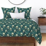 skull in art nouveau teal and white