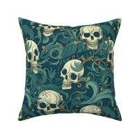 skull in art nouveau teal and white