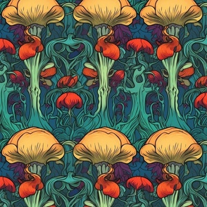 art nouveau abstract skull mushrooms