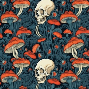 red and gray mushroom art nouveau skulls