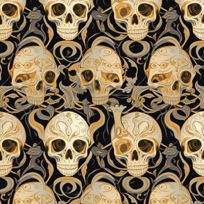 gold and gray art nouveau skulls