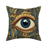 gothic art nouveau human eye in teal and gold