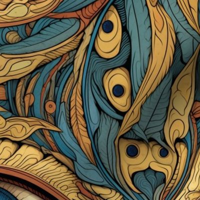 gothic art nouveau human eye in teal and gold