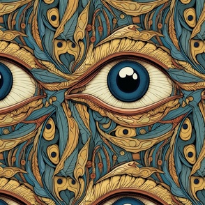 gothic art nouveau human eye in teal and gold