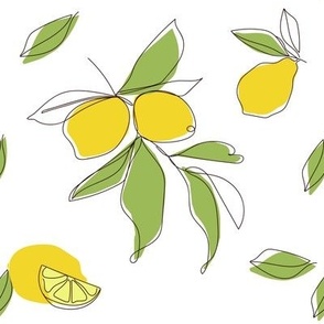 Bright yellow lemons fruits with leaves.
