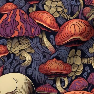 psychedelic gothic mushroom skulls in purple and red 