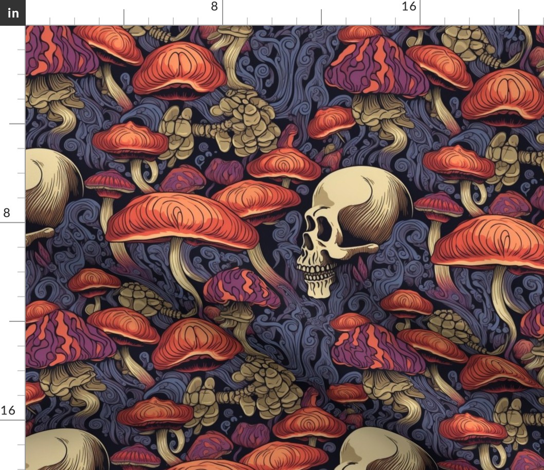 psychedelic gothic mushroom skulls in purple and red 