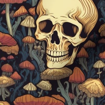 psychedelic mushroom skull botanical