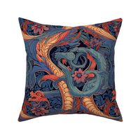 art nouveau dragon in red purple botanical