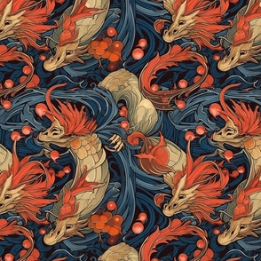 orange red and gray gold dragons
