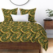 art nouveau dragon in gold and green