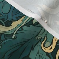 art nouveau teal green and gold dragons