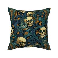 teal and gold art nouveau gothic skulls