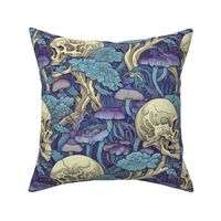 victorian mushroom skulls in purple and aqua blue