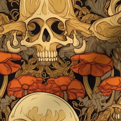 gold orange psychedelic mushroom skulls