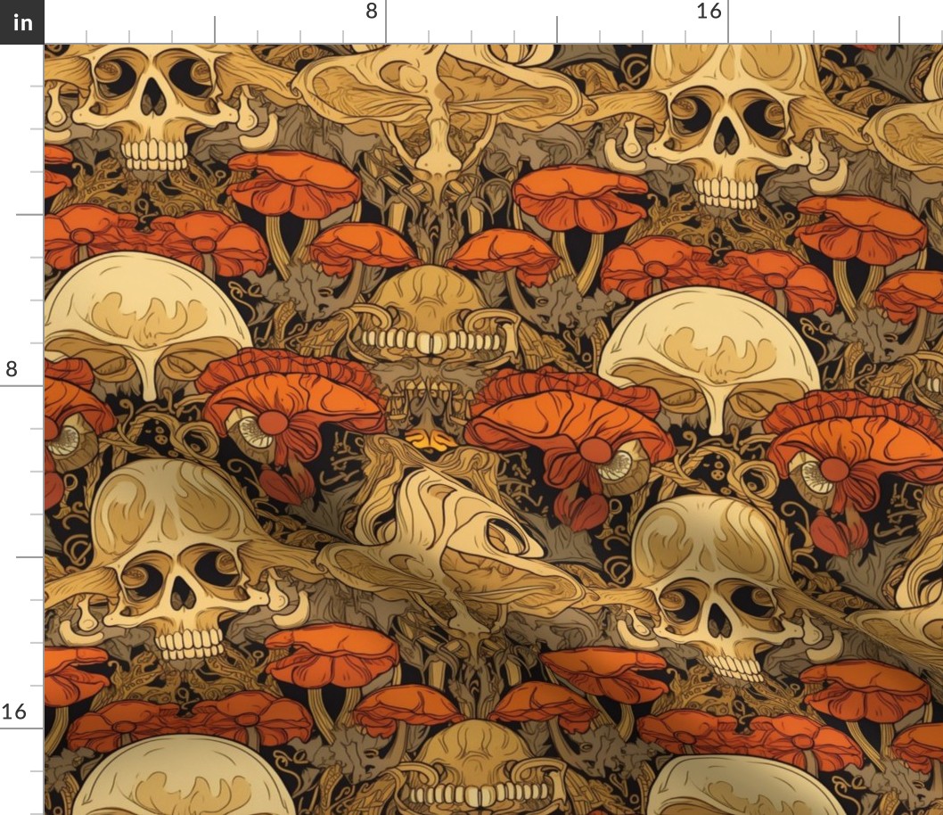 gold orange psychedelic mushroom skulls