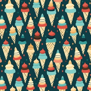 ice cream cones in teal and red and gold