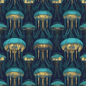 art nouveau teal jellyfish