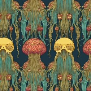 art nouveau gothic skull jellyfish