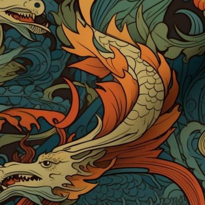 art nouveau dragons intertwined