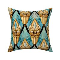 art deco teal and gold geometric cones