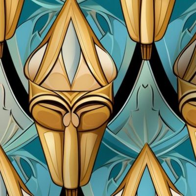 art deco teal and gold geometric cones