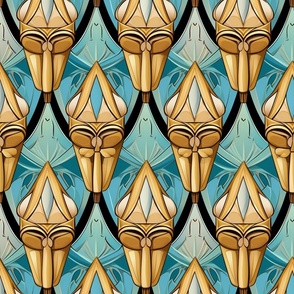 art deco teal and gold geometric cones