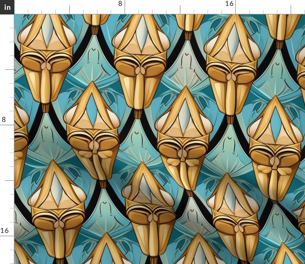 art deco teal and gold geometric cones