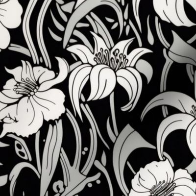 monochrome flowers inspired by aubrey beardsley