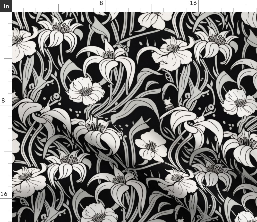 monochrome flowers inspired by aubrey beardsley