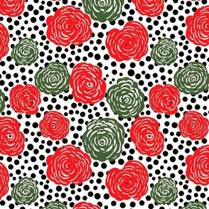 geometric red and green roses