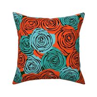 orange red and teal green roses