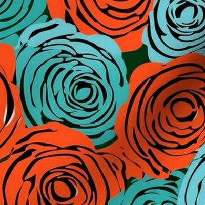 orange red and teal green roses