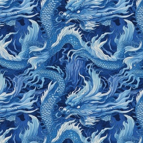japanese inspired blue dragons
