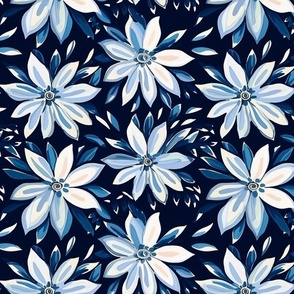 winter snowflake flowers in blue and white