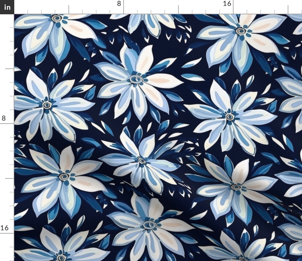 winter snowflake flowers in blue and white