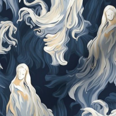 blue gray and white ghosts inspired by botticelli