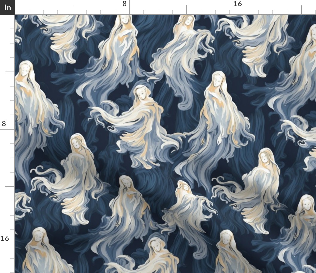 blue gray and white ghosts inspired by botticelli