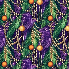 botticelli inspired feathers and purple gold and green mardi gras beads