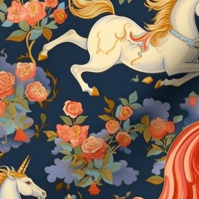 unicorn running inspired by botticelli