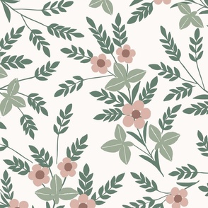 Jumbo Art Nouveau Folk Floral in sage green, pink, and terracotta