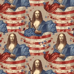 stars and stripes in red white and blue portrait inspired by da vinci