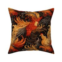 fire bird phoenix in red and gold feathers inspired by da vinci
