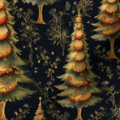 renaissance christmas trees in gold and green inspired by da vinci