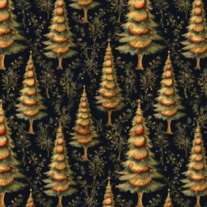 renaissance christmas trees in gold and green inspired by da vinci