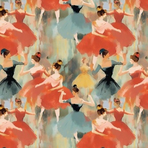 ballerinas in pink and green and yellow inspired by degas
