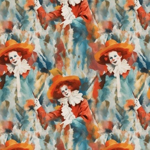 clowns in orange and red inspired by degas