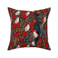 white birds and red floral garden portrait of queen elizabeth tudor