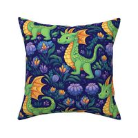 fairy tale floral dragon in green gold and purple